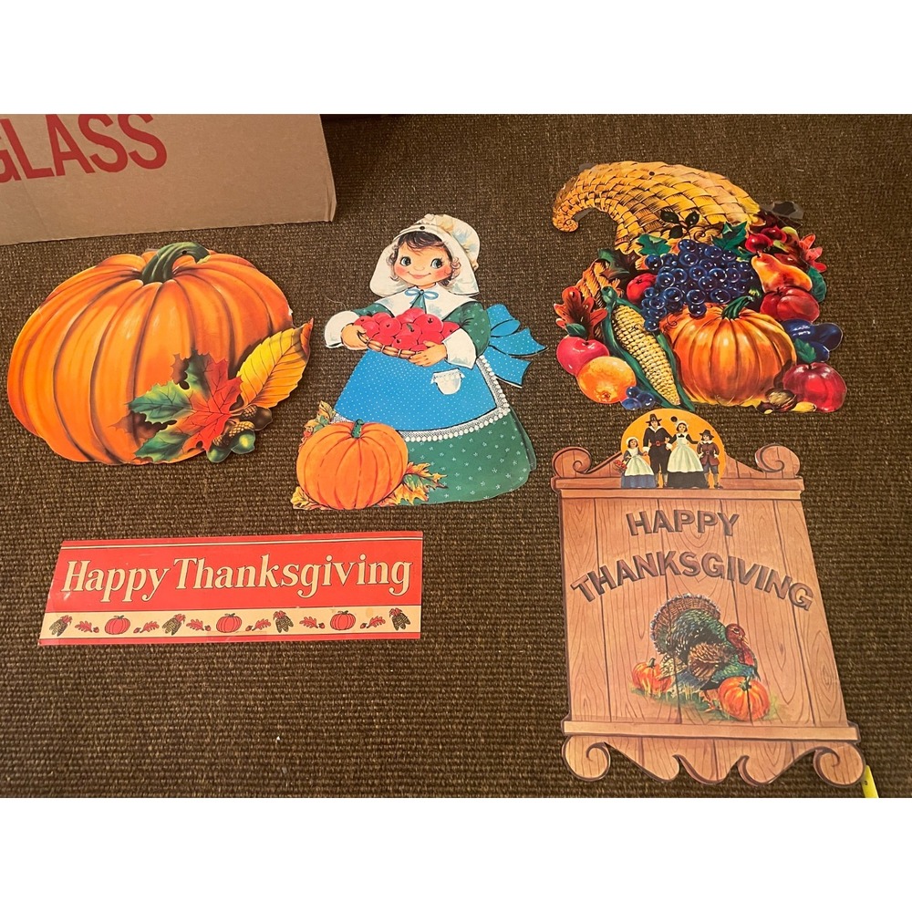 Lot of 5 VTG Fall Thanksgiving Eureka Cardstock Die Cutout Decor Pumpkin Pilgrim